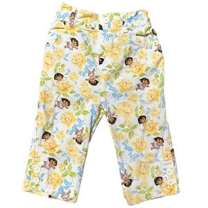 Dora the Explorer Yellow, Blue, and Green Floral Print Pants (3T)